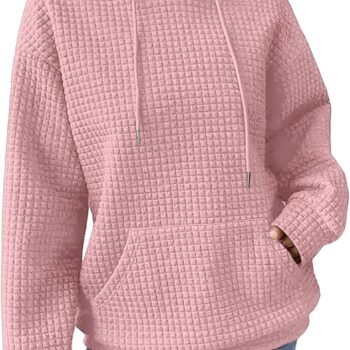 Hoodies For Women Casual Pullover Waffle Long Sleeve Drawstring Hooded Sweatshirt with Pocket